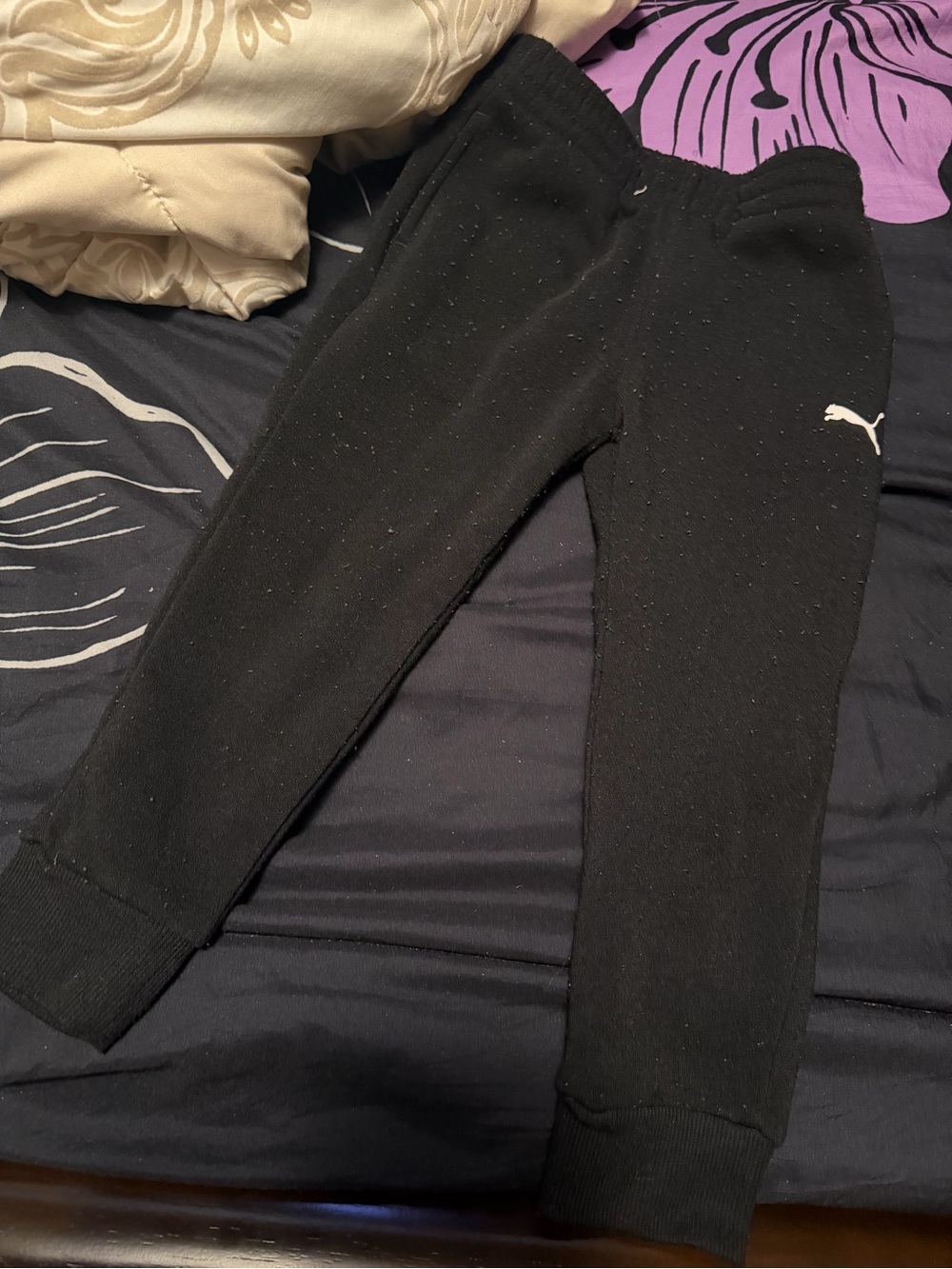Puma Black Kids Sweatpants with White Puma Logo